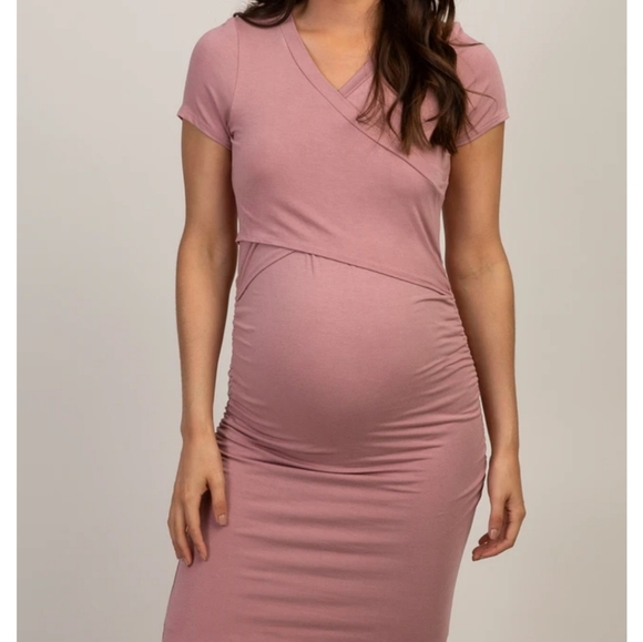 MATERNITY/NURSING Mauve Cross Front Short Sleeve - Picture 3 of 4